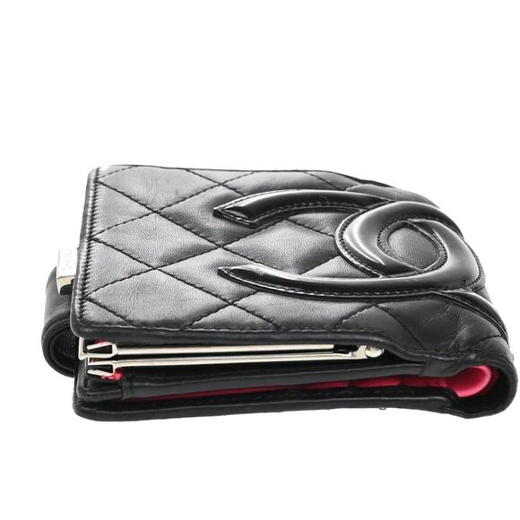 CHANEL CC Logo Cambon Bifold Wallet Leather Black Pink France 30KP049 - Picture 5 of 12